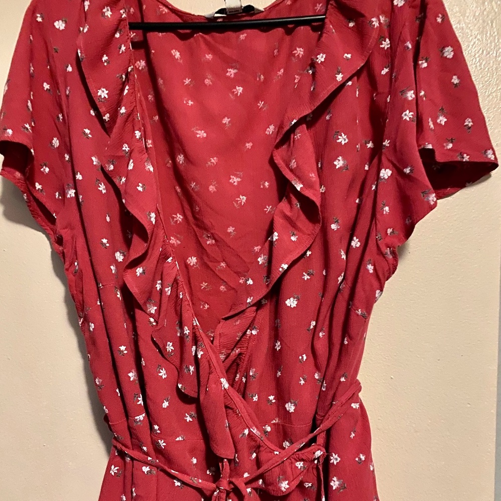 American Eagle Floral Wrap Ruffle Top